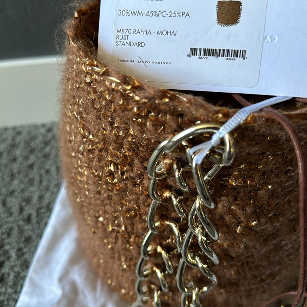Carolina Santo Domingo Women's Woven Mohair and Raffia Shoulder Bag w/Chain NWT - Picture 6 of 13